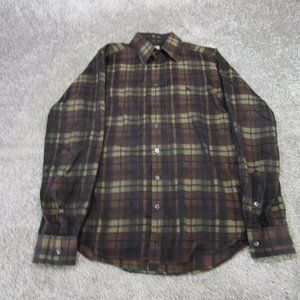 Burberry Shirt Mens Medium Plaid Cehck Brown Flannel